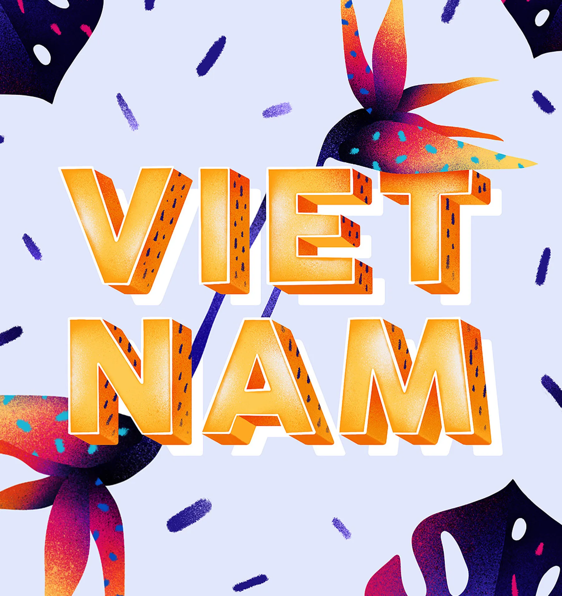 Ein Lettering des Wortes Vietnam mit Pflanzen