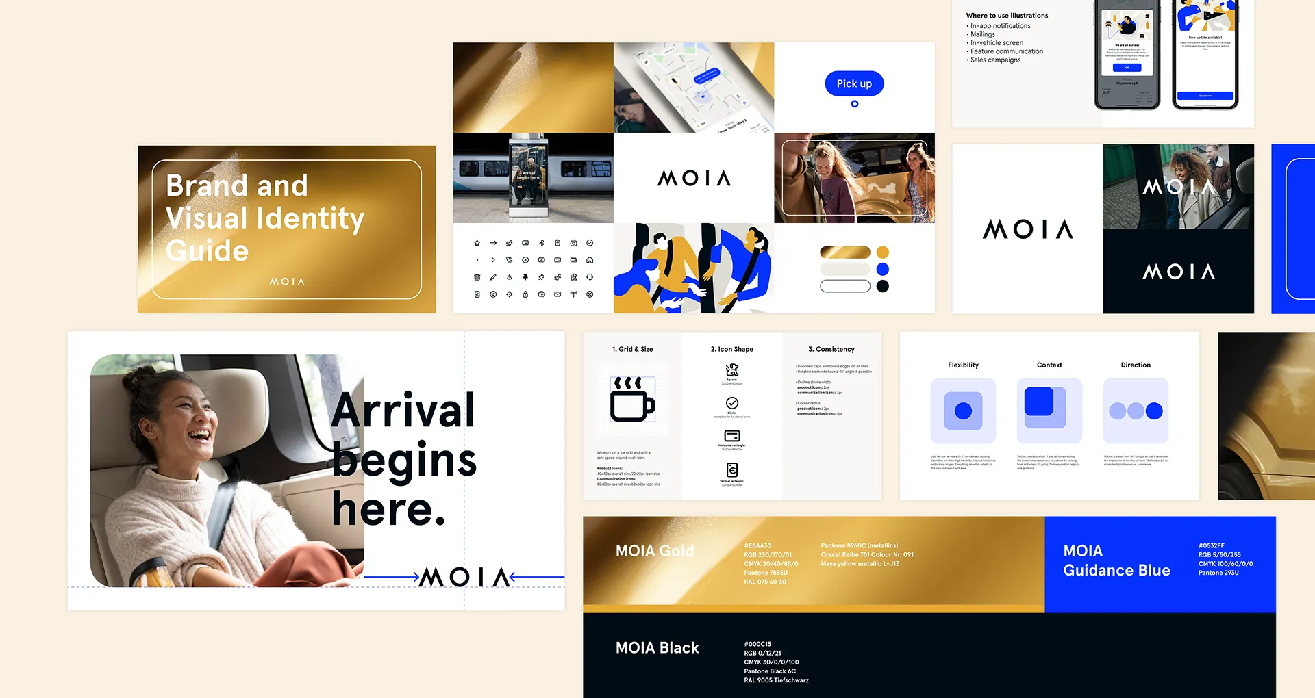 Mehrere Seiten aus dem MOIA Visual Identity Guide